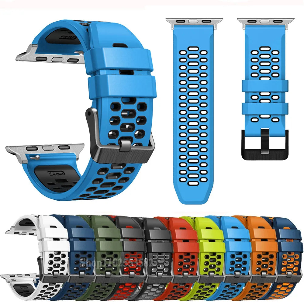 Sport Silicone band For Apple Watch Ultra 2 49mm band Wristband For Apple Watch Series 9 8 7 SE 6 45mm 44mm 42mm Accessory