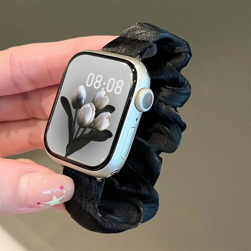 Compatible for Apple Watch band Scrunchie 38mm 40mm 41mm 42mm 44mm 45mm Cute Elastic Solo Loop band Women band