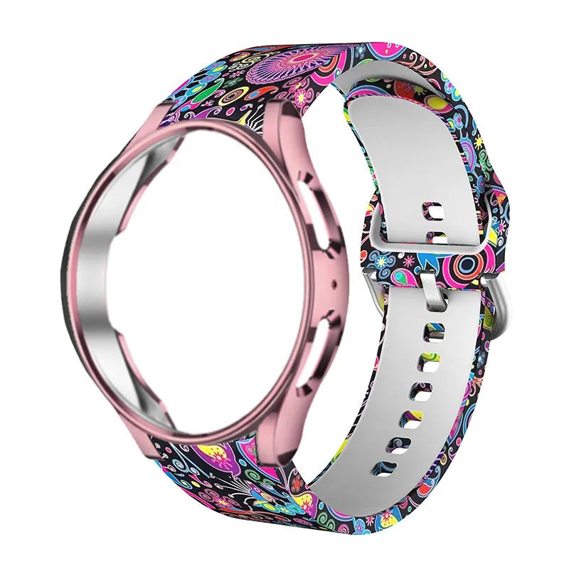 Leopard Printed Strap For Samsung Galaxy 4/5 40mm 44mm 5 Pro 45mm Silicone Bracelet For Watch 4 Classic 42mm 46mm Watchband+Case