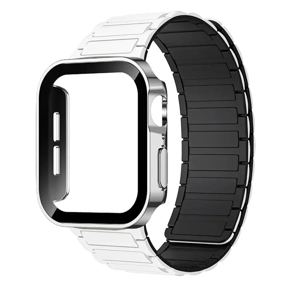 Case+Magnetic band for Apple Watch band 44mm 40mm 49mm 45mm 41mm 38mm Silicone band Apple Watch Series 9 8 7 6 3 SE Ultra 2 band