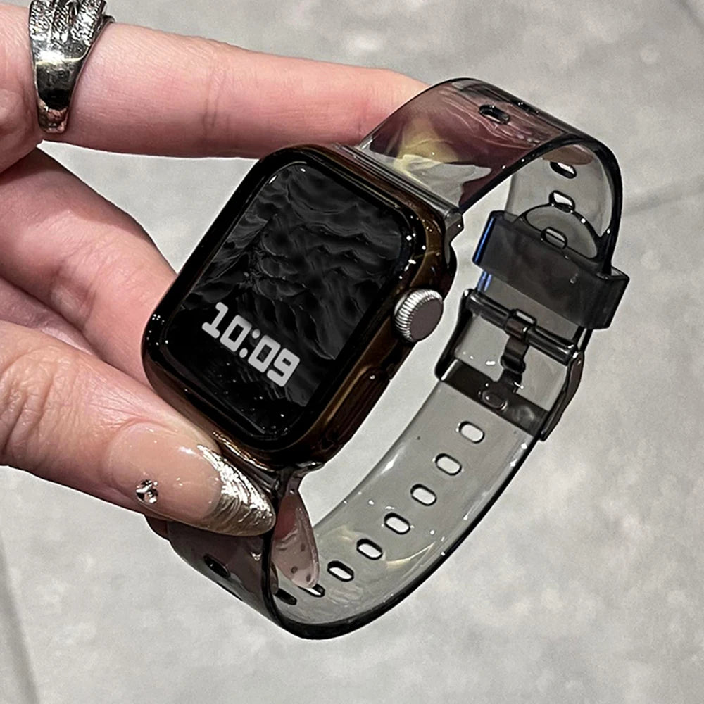 Silicone band For Apple Watch band 49mm 46mm 42mm 40mm 42mm 45mm 41mm 44mm 38mm Glacier Jelly Clear band For Apple Watch Series 10 9 8 Ultra