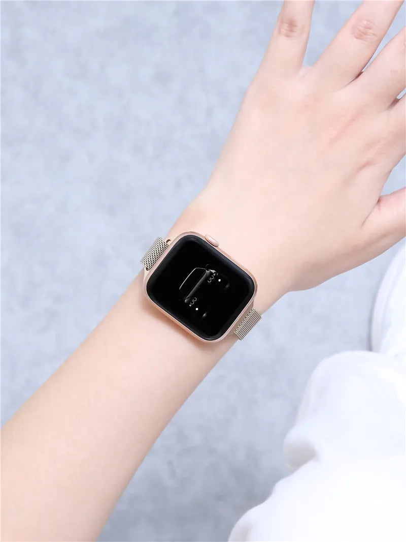 Magnetic Loop band For Apple Watch band 40mm 44mm 45mm 41mm 42mm 38mm Slim Stainless steel band Apple Watch Series 3 4 5 6 SE 7