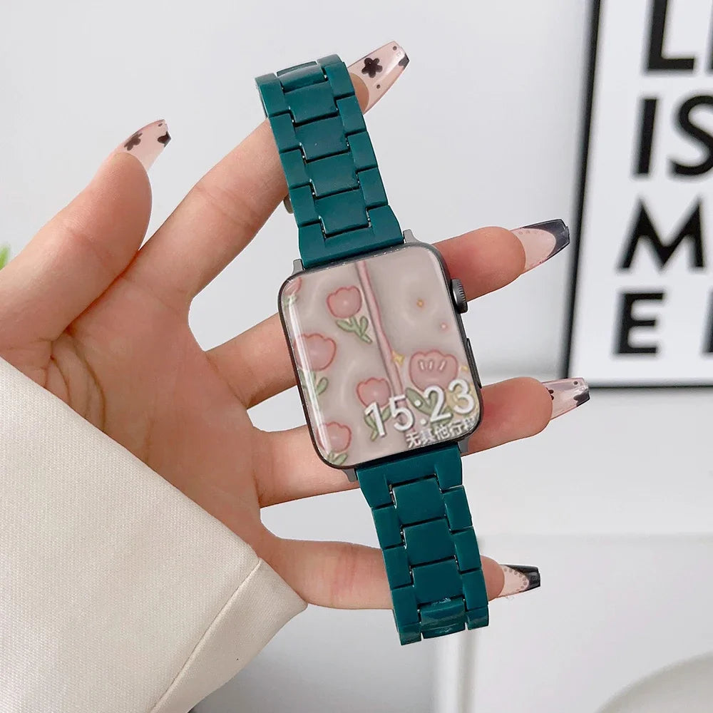 Resin Watch band for Apple Watch 44mm band 42mm 38mm correa watch band for Apple Watch Series 10 8 7 6 SE 5 4 40mm 41mm 45mm 49mm Ultra