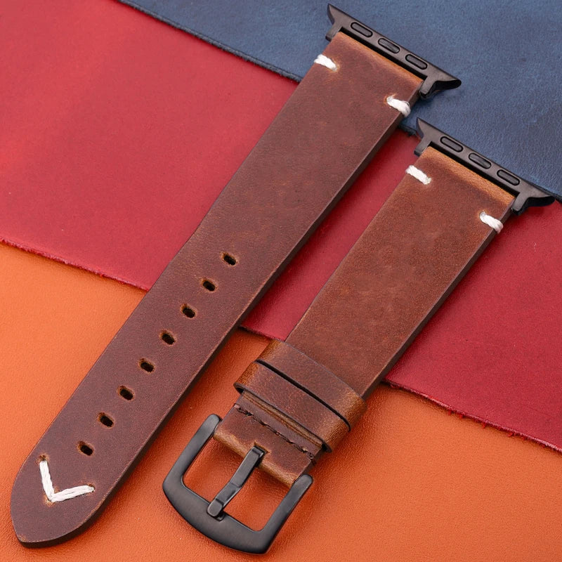 Genuine Leather band For Apple Watch band Serie 7 6 5 4 SE band 44mm 45mm 40mm 41mm 42mm 49mm Women Men Apple Watch Watchband