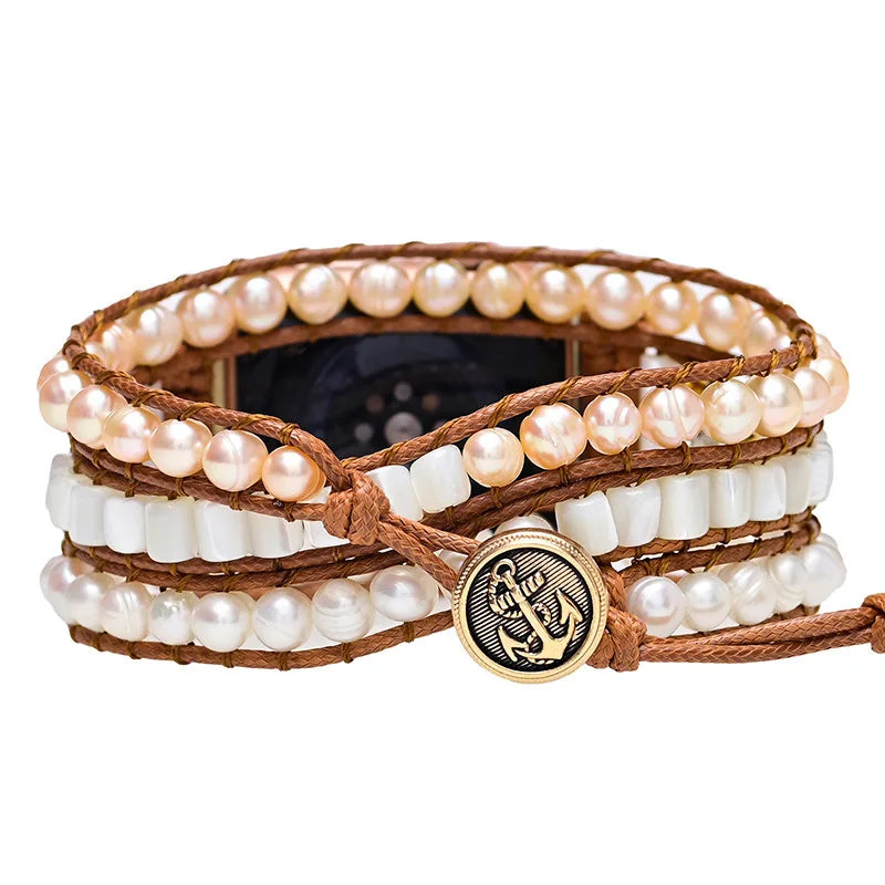 Bohemia Jewelry band for Apple Watch Series 7 38mm 40mm 42mm 44mm Handmade Vintage Natural beads braided band Apple Watch 6 SE 5 4 3