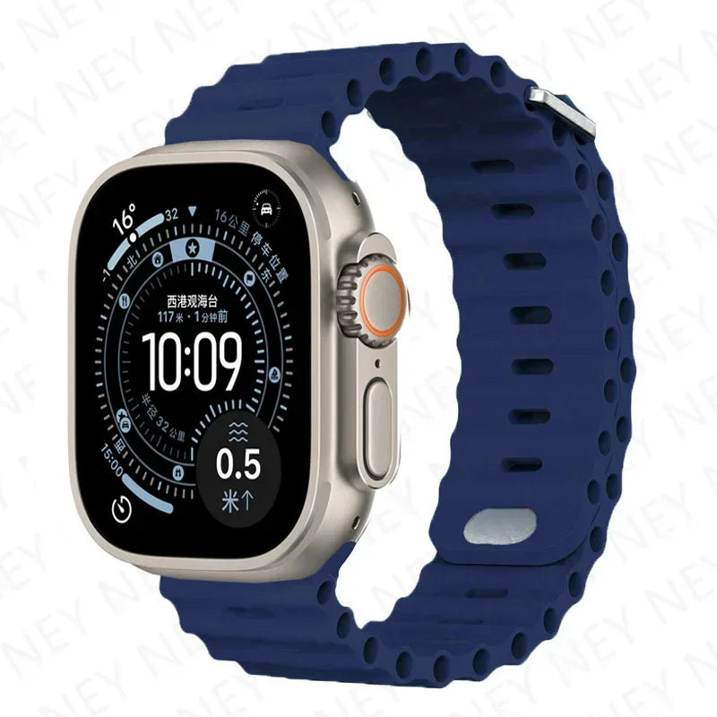 Bands For Apple Watch 10 Ultra 2 3 49mm 45mm 41mm 44mm Silicone Ocean band Apple Watch Series 11 9 8 7 6 5 4 SE 3 46mm 42mm