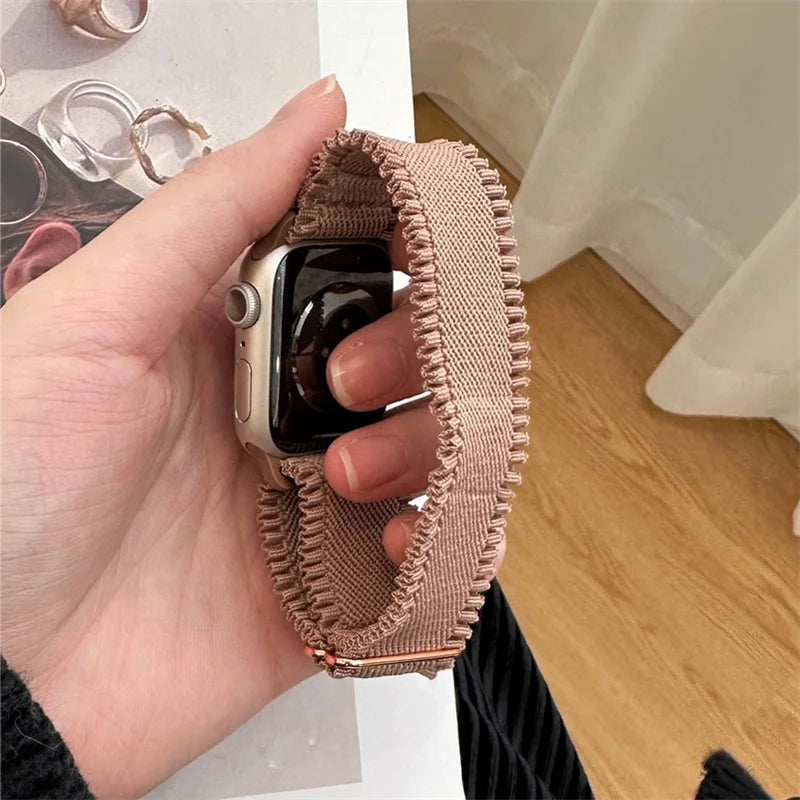 Korea Cute Nylon Elasticity band For Apple Watch band Ultra 2 49mm 45mm 44mm 41mm 42mm Correa Adjustable band For Apple Watch Series 9 8 SE