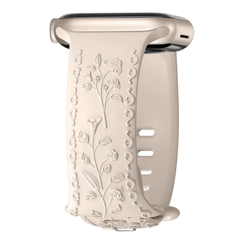Flower Engraved band For Apple Watch band 44mm 45mm 41mm 40mm 49mm 46mm 42mm band Apple Watch Series 11 10 SE 9 8 7 6 5 Ultra 2