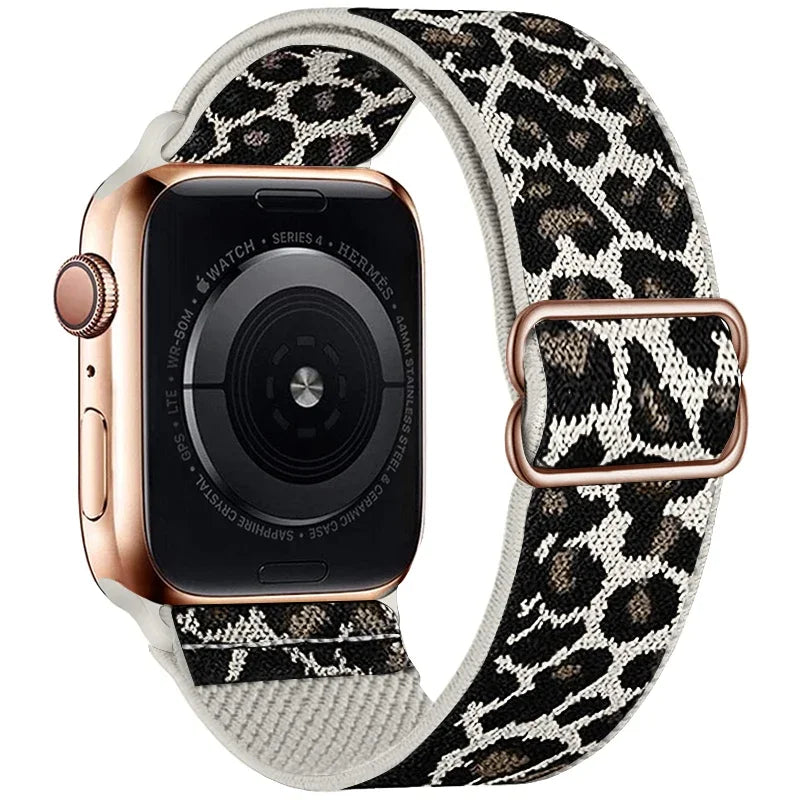 Fashion Leopard Print Nylon Adjustable band For Apple Watch band 42mm 46mm 49mm 45mm 44mm 42mm 41mm 40mm 38mm For Apple Watch Series Ultra 1