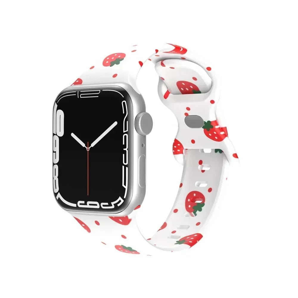Printed Floral band For Apple Watch Ultra band 49mm 41mm 40mm 38mm 45mm 44mm 42mm Silicone band Apple Watch Series 9 8 7 SE 6 5 4 3