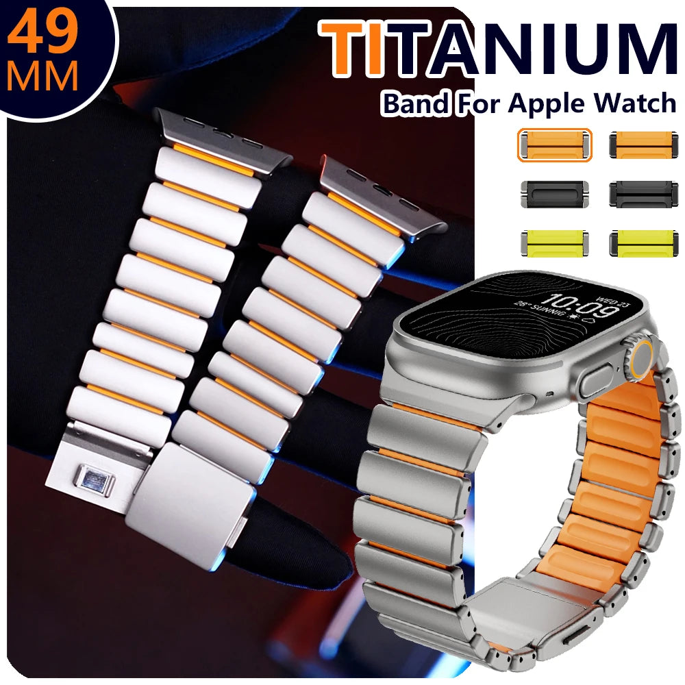 Titanium Fluoroelastomer Rubber band for Apple Watch Ultra 3 2 49mm Series 11 10 46mm band for Apple Watch 9 8 7 6 5 SE 3 44mm 45mm