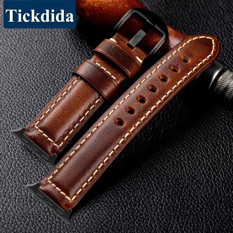 Vintage Cow Leather Watch band for Apple Watch band for Series 9 8 Ultra 2 49mm 45mm 44mm 41mm 42mm 40mm Leather band for Apple