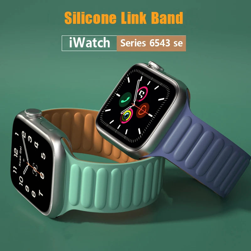 Silicone Link band for Apple Watch band 44mm 40mm 45mm 41mm 46mm 49mm Magnetic Loop band Apple Watch Series SE 7 8 9 Ultra 2 10