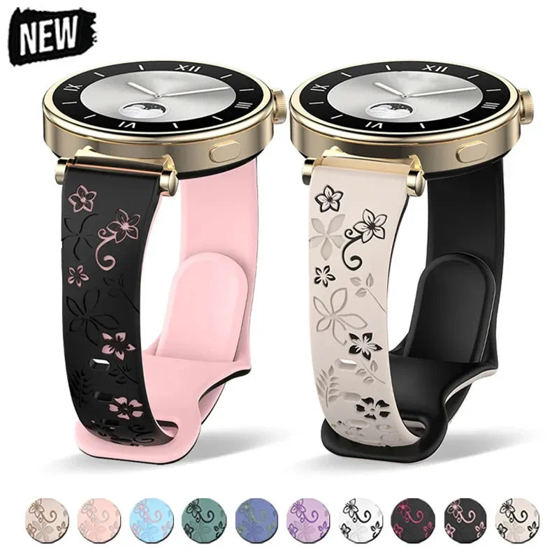 18mm 20 22mm Women Silicone Engraved Bracelet for Huawei GT5/GT4 41mm GT5Pro 46mm Band for Samsung Galaxy FE 7 6 40mm 44mm Strap
