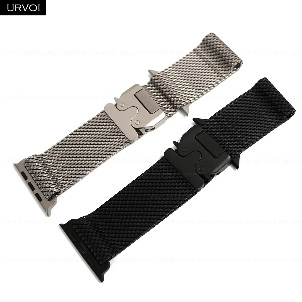 URVOI Titanium Milanese loop for Apple Watch Ultra 3 2 Series 11 10 9 Natural Black band mesh band for Apple Watch parachute buckle