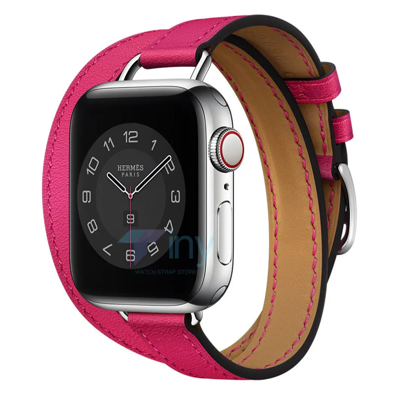 Double loop Slim Leather band for Apple Watch band Ultra 2 49mm Series 10 46mm 41mm 42mm 44mm 45mm band for Apple Watch 9 8 7 6 SE 5 4