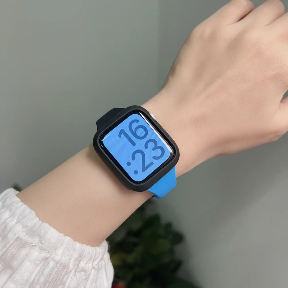 2pack silicone band +case set for Apple Watch Correa s11 women Sport 38mm 40mm 41mm 42mm 44mm 45mm 49mm for Apple Watch Series band