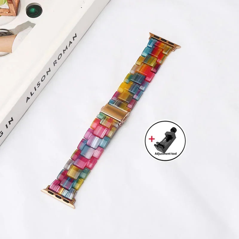 Luxury Resin band for Apple Watch Ultra 2 band 49mm 45mm 41mm 40mm 44mm 38mm 42mm Link band Apple Watch Series 9 7 8 6 SE 5 4 3