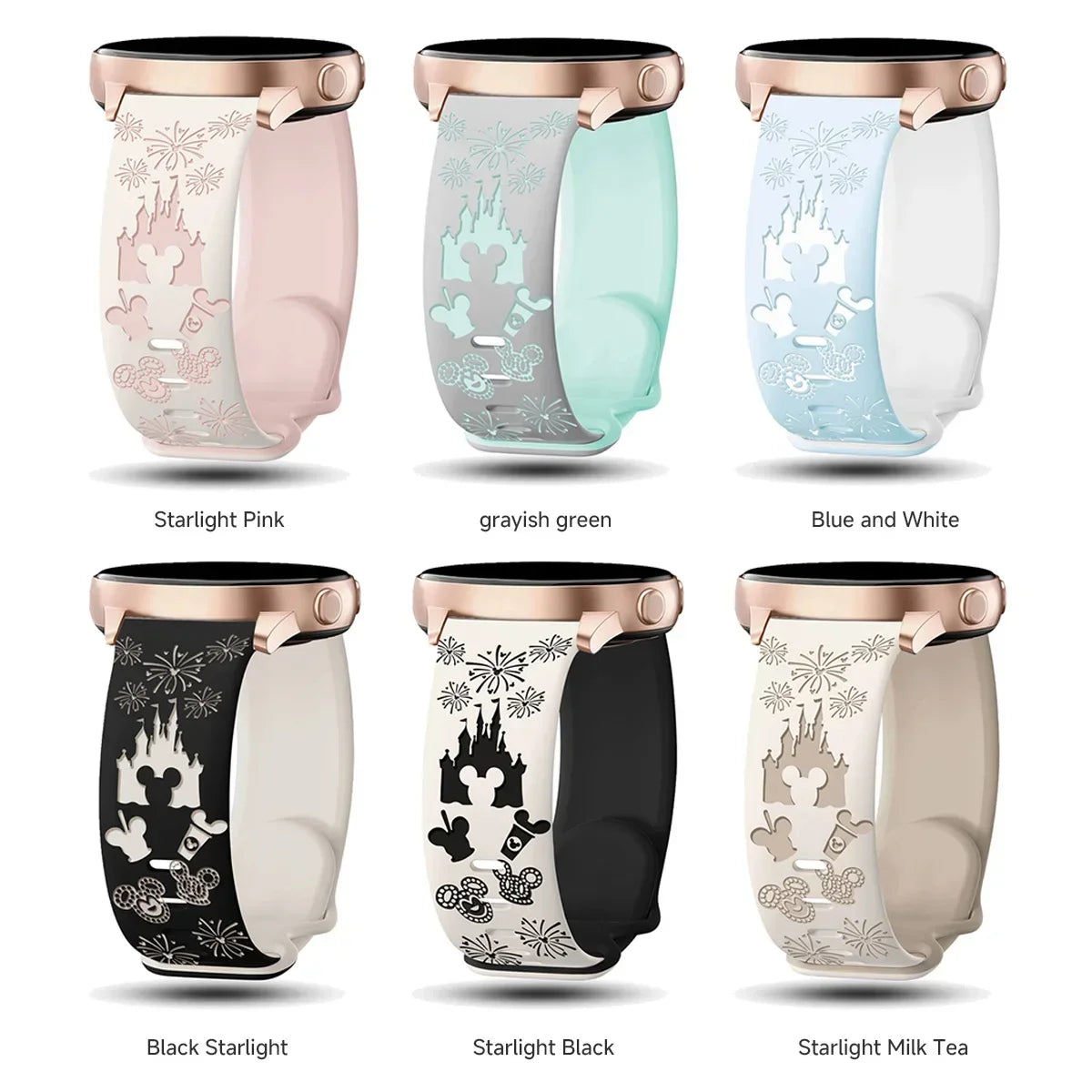 20mm Castle Floral Engraved Band for Samsung Galaxy Watch 7 6 5 4 40/44mm Silicone Cute Strap for Watch 6Classic 47mm 5Pro 45mm