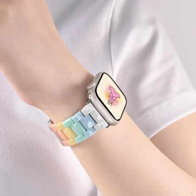 New Rainbow Color Resin band For Apple Watch 42mm 45mm 44mm 41mm 40mm Macaron Girl watch band For Apple Watch 8 7 6 5 4 3 band Accessories