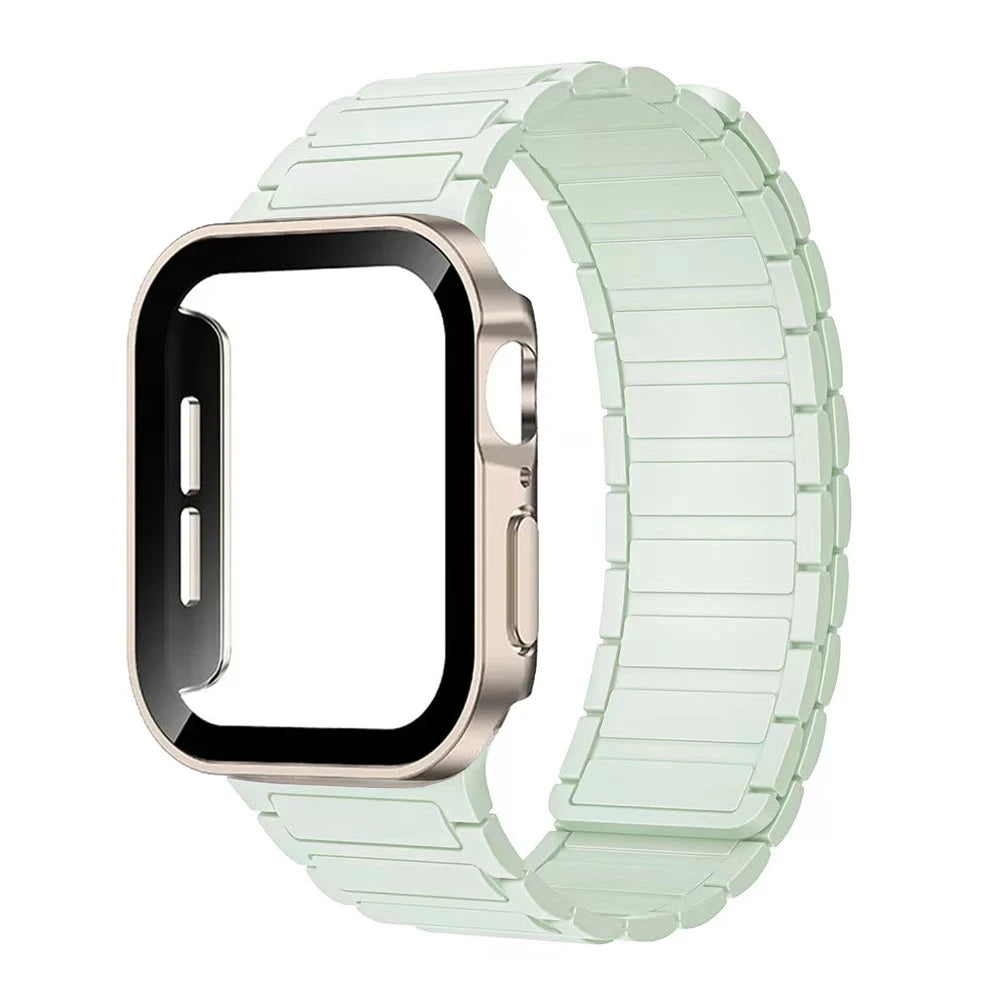 Case+Magnetic band for Apple Watch band 44mm 40mm 49mm 45mm 41mm 38mm Silicone band Apple Watch Series 9 8 7 6 3 SE Ultra 2 band