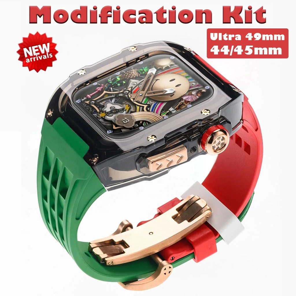 Transparent Case+band For Apple Watch Ultra 49mm band Full Cover band Modification Kit For Apple Watch SE 9 8 7 6 5 4 45mm 44mm